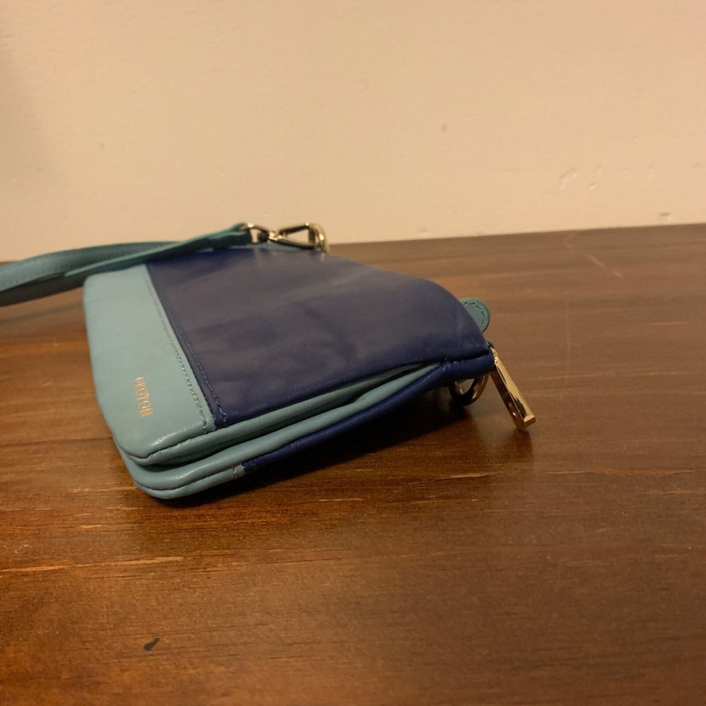 OROTON Leather Crossbody Mini Bag Blue Colorblock Removable Strap Card Holder - Picture 5 of 10